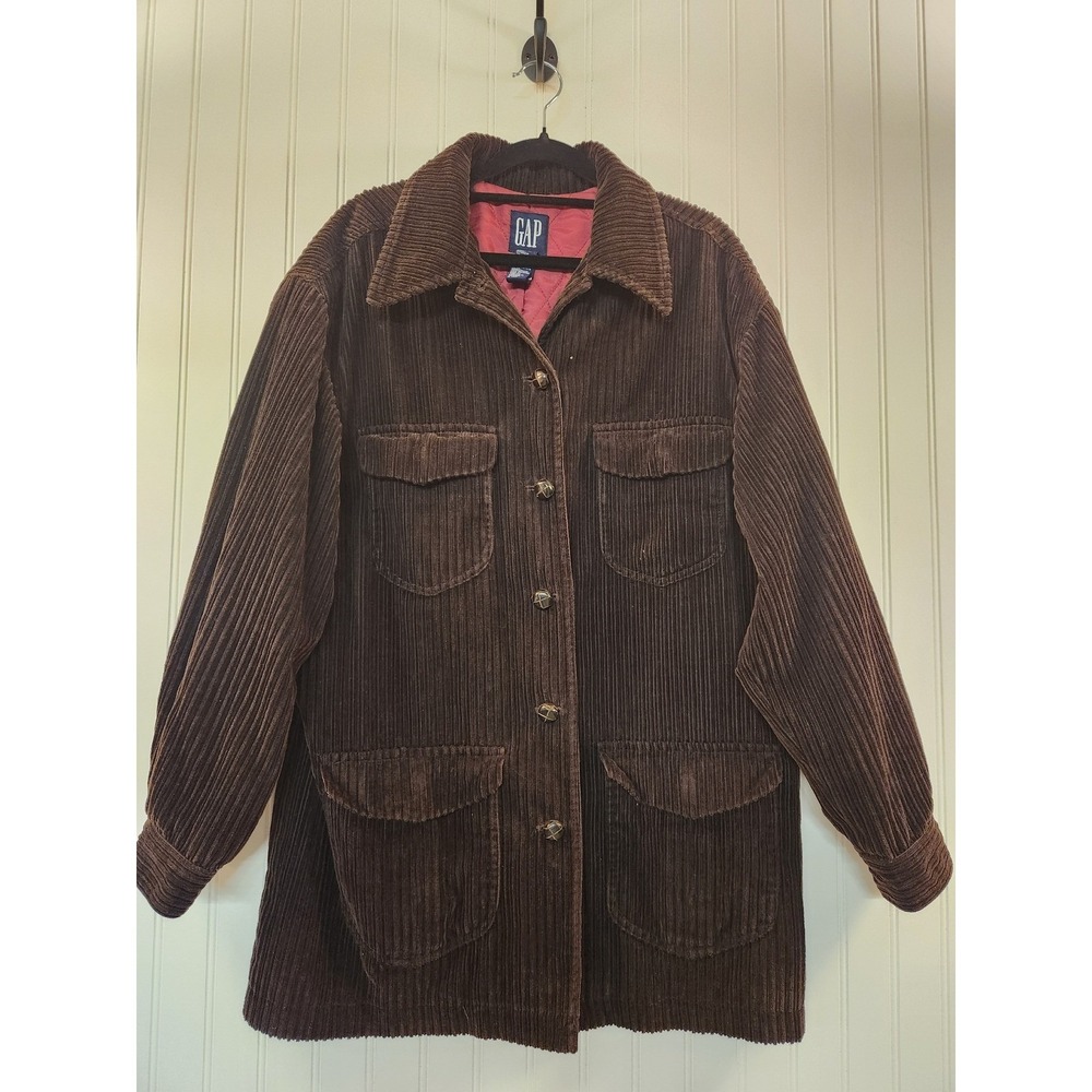 Vintage Gap Women's Brown Corduroy Barn Chore Jacket Quilted Lining Size Medium